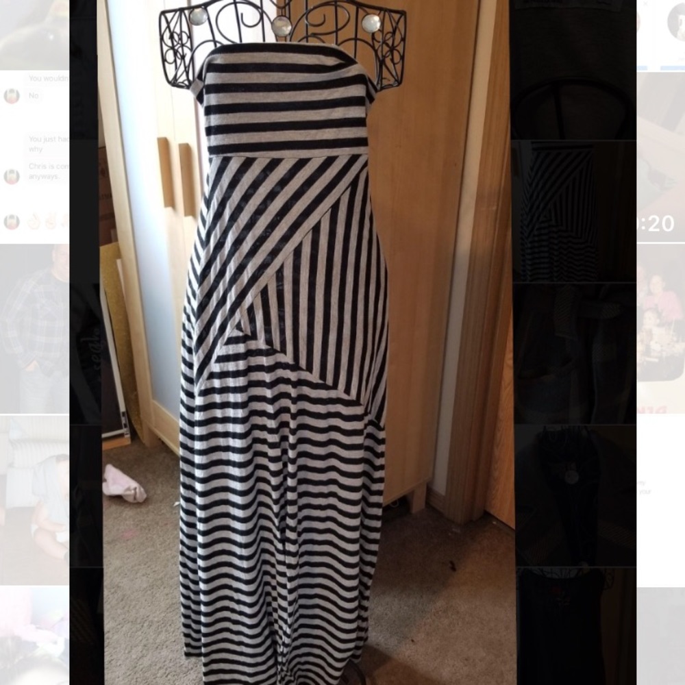 Gray and black striped maxi dress size S